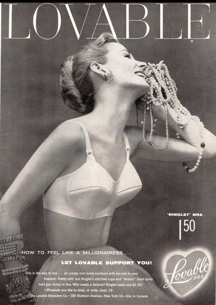 1954 vintage brassiere AD LOVABLE BRAS Ringlet Bra $1.50 a Millionairess  040821