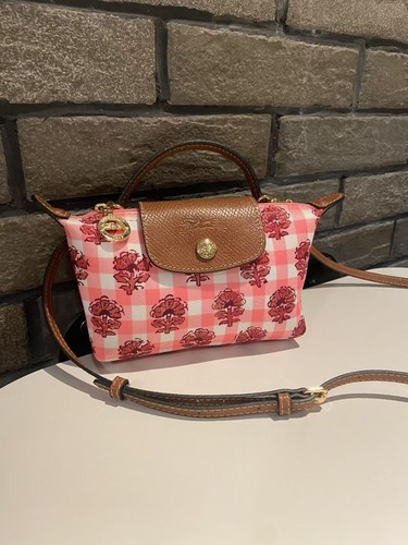 Longchamp Le Pliage XS Shoulder Bag Flower Check Pattern ( Pink / Brown ) - Picture 4 of 16