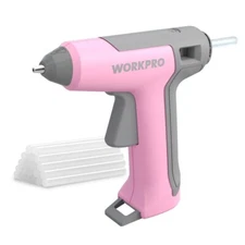 WORKPRO Pink Cordless Hot Glue Gun Energy Saving Fast Heating 20 Pcs Glue Sticks