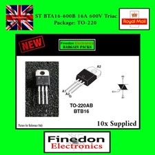 10 x ST BTA16-600B BTA16-600 Triac 16A 600VAC General Purpose TO-220