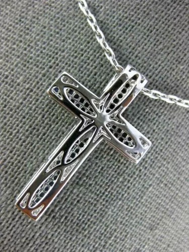 Lab Created Blue Sapphire Men's Cross Pendant 2.20Ct Round 14K White Gold Plated - Picture 3 of 10