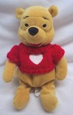 Disney Store WINNIE THE POOH BEAR IN HEART SWEATER 7" Bean Bag Stuffed Animal