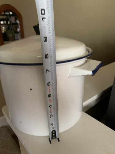 Vintage White & Blue Handle Enamelware Pot Pan Enamel Ware Lid - Picture 7 of 7