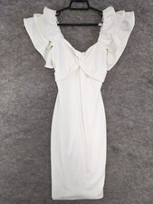 Fashion Nova Dress Womens Small White Stretch Knit Off Shoulder Sheath Empire