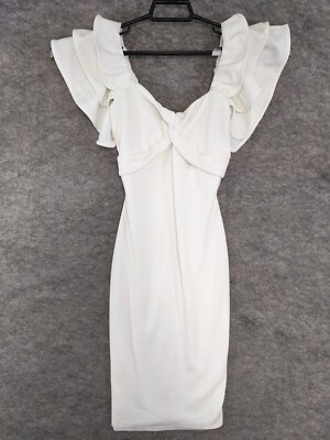 Fashion Nova Dress Womens Small White Stretch Knit Off Shoulder