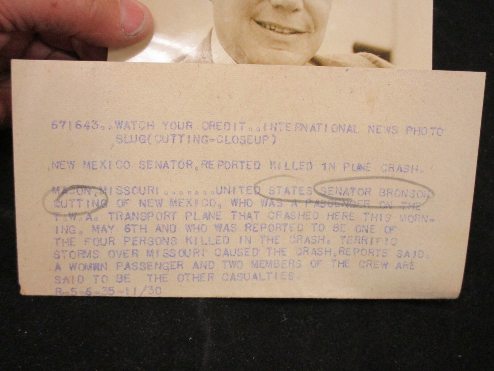 1935 Press Photo Senator Bronson Cutting of New Mexico, killed in a