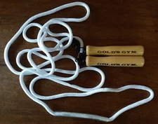 Golds Gym 9' Nylon Jump Rope, Natural Wood Handles, White Rope, NWOT