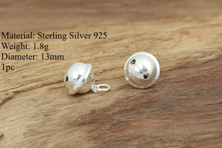 S925 Plata de Ley 13mm Redonda JINGLE BELL Pulsera Dije Colgante Cuentas Pulidas Foto 2 de 4