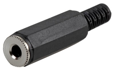 3.5MM 2 POLE MONO INLINE AUDIO JACK FEMALE SOCKET, SOLDER TERMINALS, CABLE MOUNT