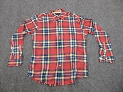 Tommy Hilfiger Shirt Mens Adult Medium Red Plaid Preppy Button Up Casual