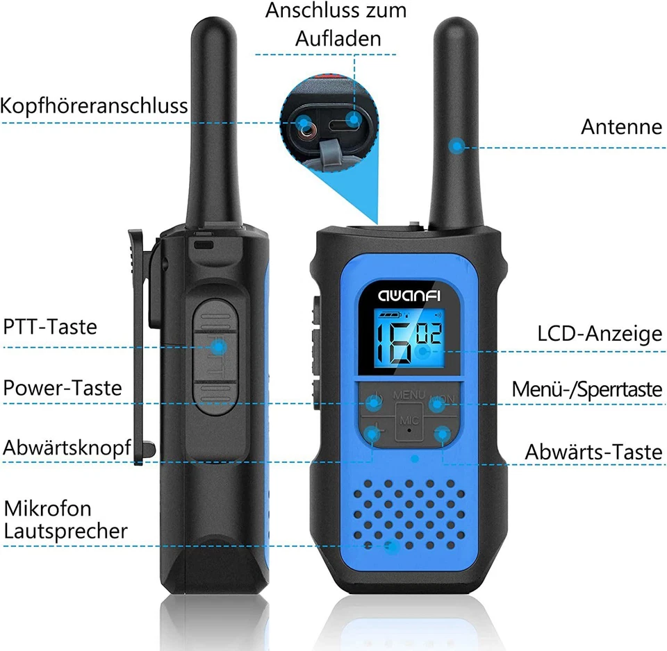 3X Walkie Talkie 16CH PMR Hand Funkgeräte Sprechfunkgeräte Wiederaufladbar Set - Bild 3 von 4