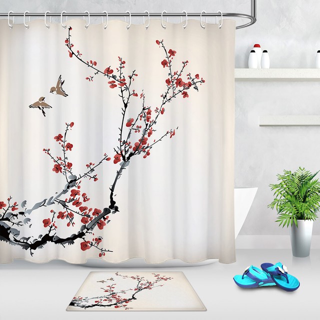 Peacock Floral Fabric Shower Curtain Green Feathers Flowers Birds Bathroom Decor For Sale Online Ebay