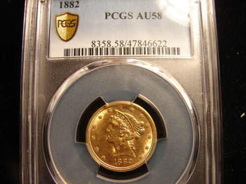 1882 LIBERTY HEAD HALF EAGLE $5 GOLD PCGS AU58, as pictured. - Picture 1 of 2