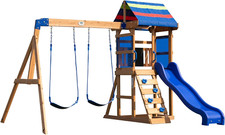 Bay Pointe All-Cedar Swing Set   Large Upper Deck, Durable Wooden Playset for Ba