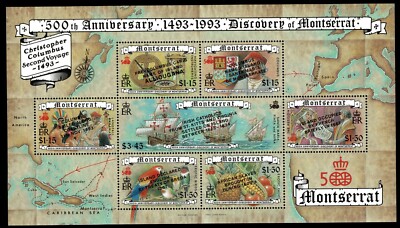 Sellos Montserrat 1992 Descubrimiento América 500 Aniversario sobrecarga 1993