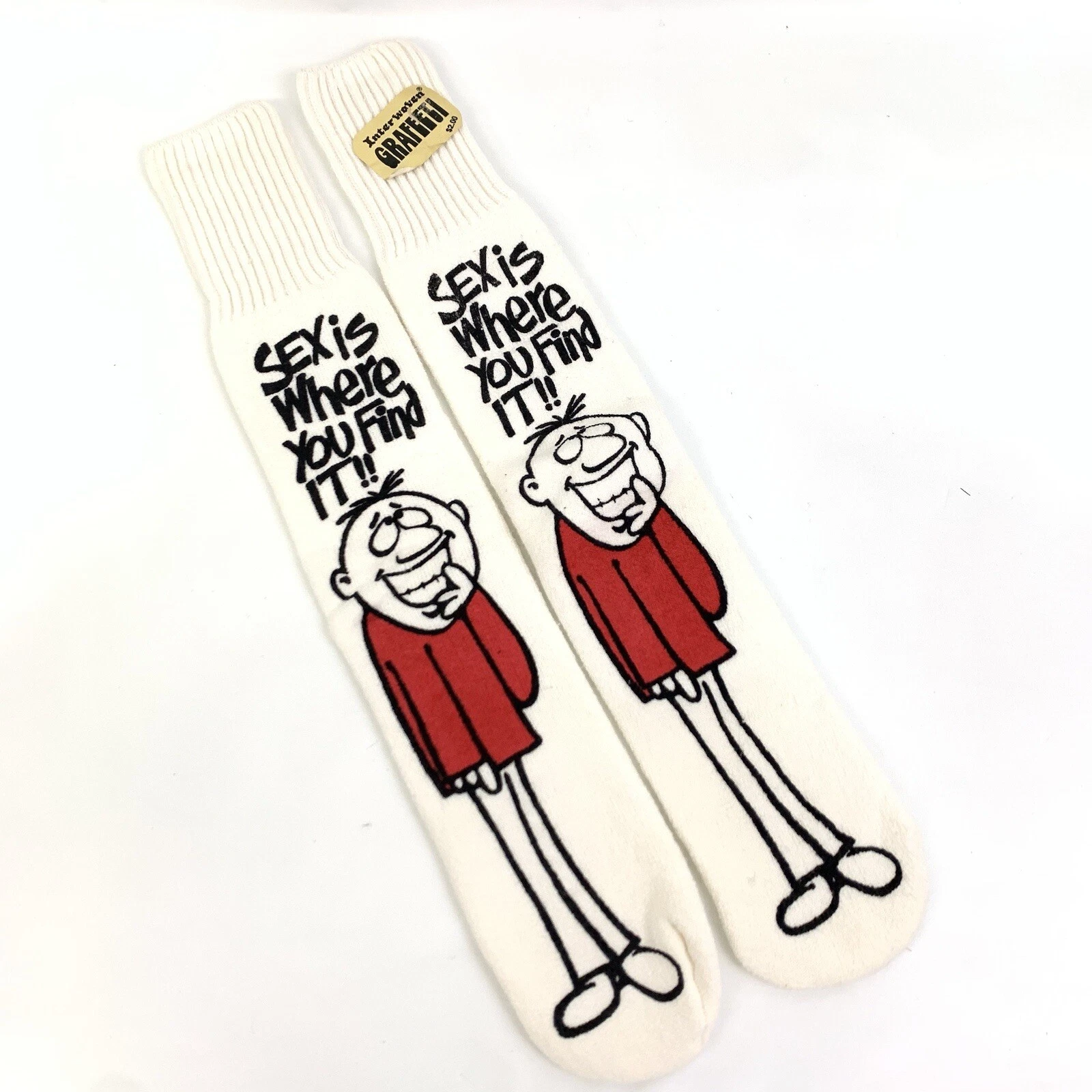 Vintage Interwoven Novelty Funny Cartoon Tube Socks 9-15 Mens 18.5” Long