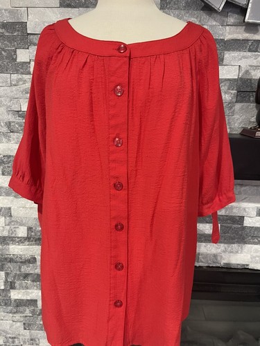 White Stag Womens 1X Red 3/4 Sleeve Blouse Gathered Poly Rayon Blend - Picture 4 of 7