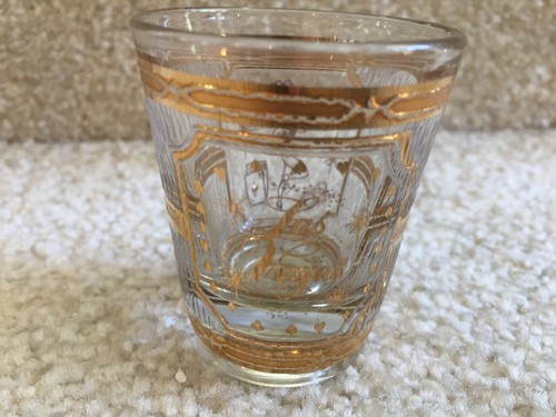 VTG Gold & Frost Las Vegas Show Girl, Cards & Dice 2 1/4" Shot Glass FREE SHIP - Picture 2 of 5