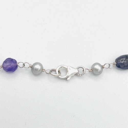 "Collar de perlas de iolita amatista cadena de plata de ley de 28"" JC 925 gris púrpura" - Imagen 6 de 11