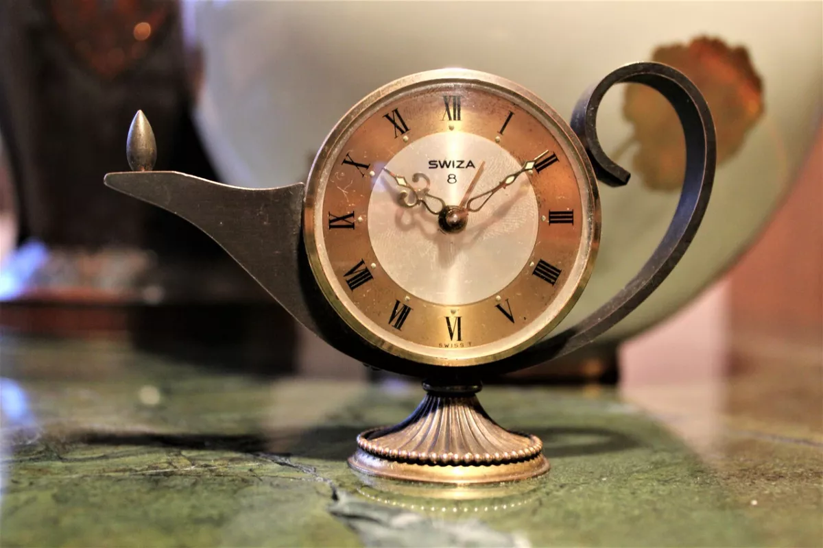 Vintage Alarm Clock Swiza Oil Lamp 