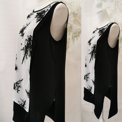 Como Nuevo Top de Terciopelo Damas Talla 12 Negro Blanco Gris Floral Túnica Sin Mangas Cuello Redondo - Imagen 16 de 24