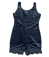 Vintage Victoria  s Secret Black Velvet Velour Lace Trim Bodysuit Romper Size M