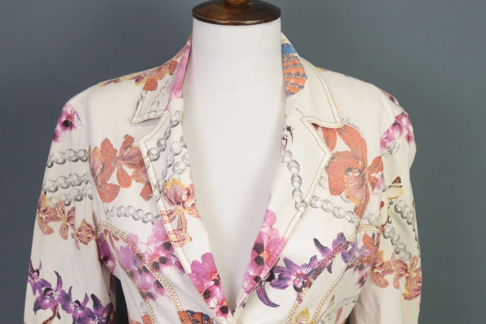 Blazer Abrigo Deportivo JUST CAVALLI Beige Floral Un Botón Talla S Foto 2 de 4