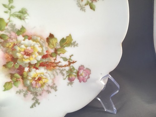 ANTICO PIATTO PORCELLANA LIMOGES FRANCIA AKCD KLINGENBERG DWENGER ROSE SELVATICHE - Foto 7 di 9