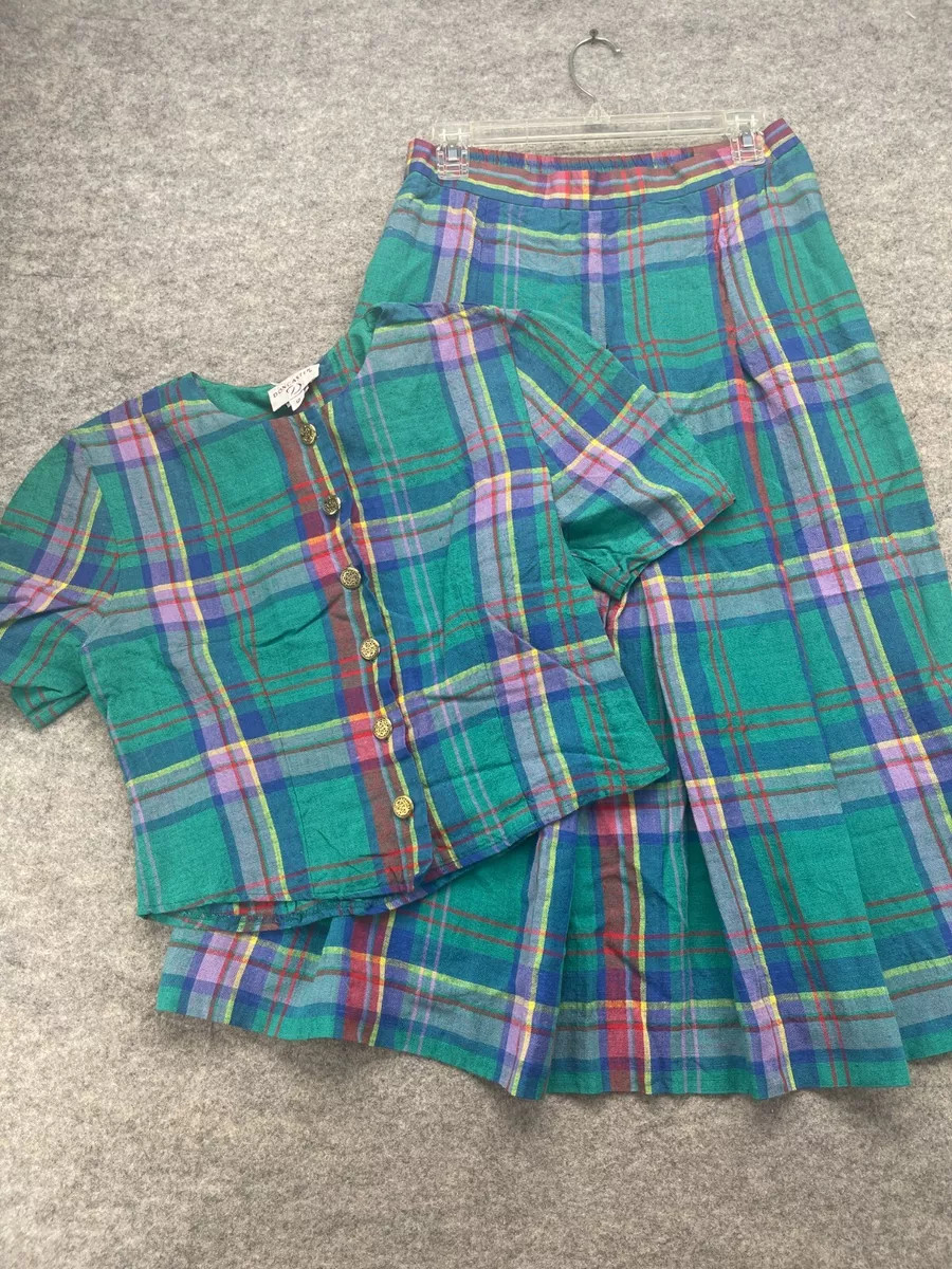 Green plaid top skirt suit