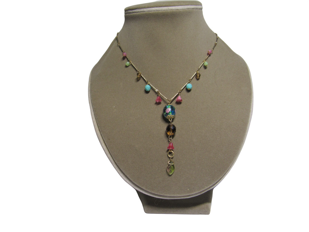 Cookie Lee Signed Delicate Boho Beaded Chain Face… - image 2