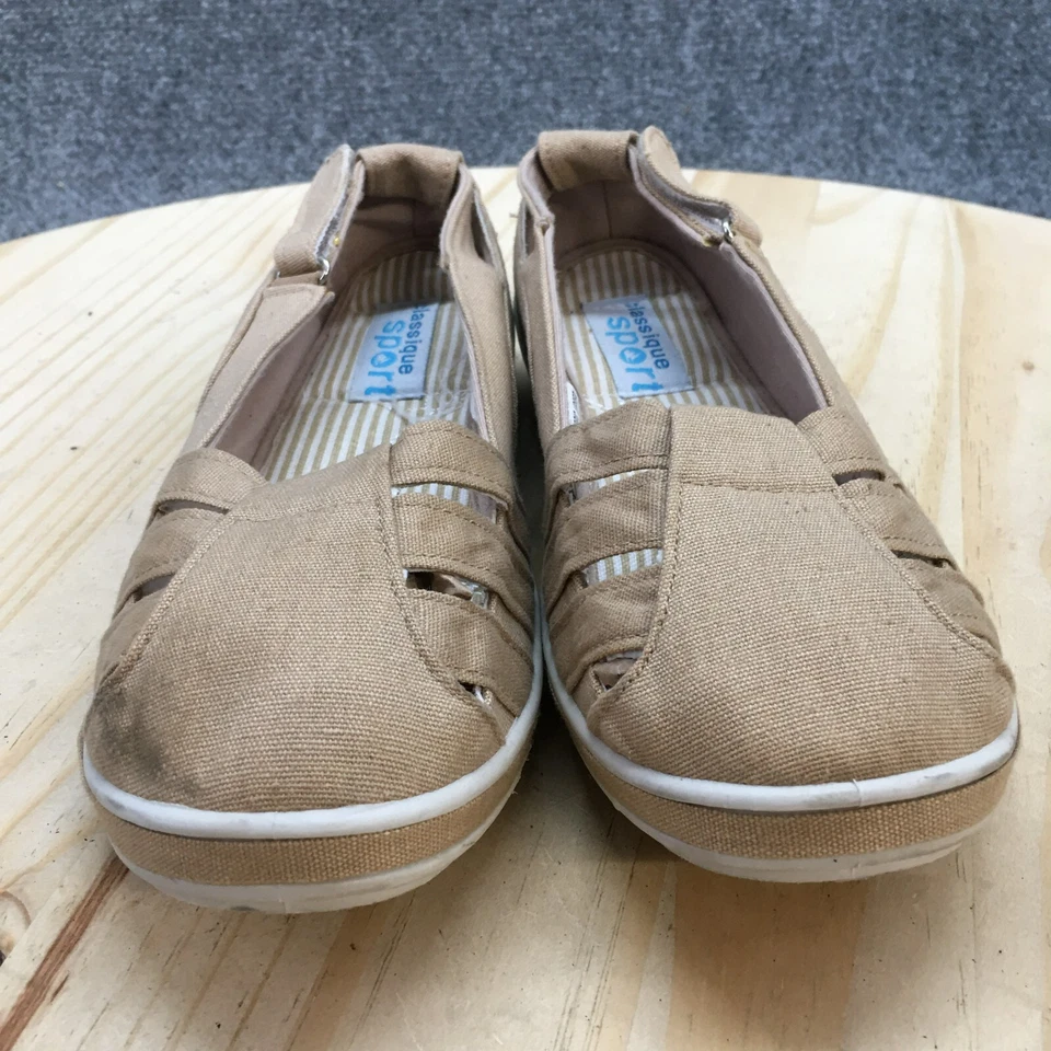 Zapatos deportivos Classique para mujer 6,5 W mocasines sin cordones beige tela comodidad bajos Foto 4 de 4
