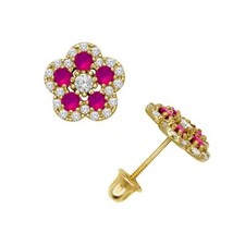 14k Yellow or White Gold CZ Flower Birthstone Stud Screw Back Earrings