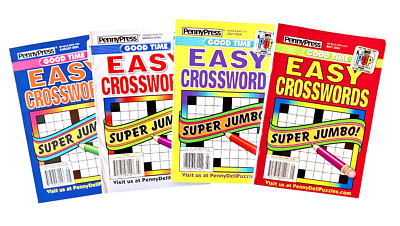 NEW Lot of 4 Penny Press Dell GOOD TIME Easy Super Jumbo Crossword Puzzle Books