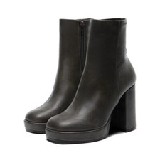 Women Chunky High Heel Round Toe Side Zipper Platform Ankle Boots