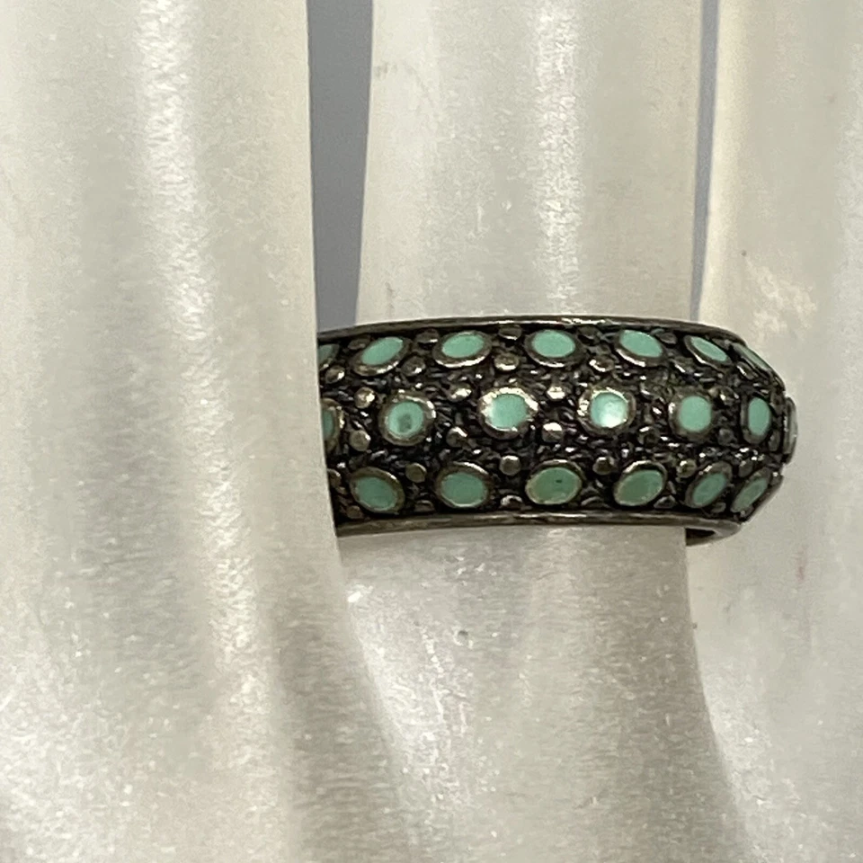 Anillo de bisutería marca afortunada diseñador turquesa esmalte banda ancha boho 7,25 Foto 3 de 4