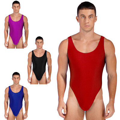 Mens Mankini Bodysuit High Cut Low Back Stretch Leotard Cutout