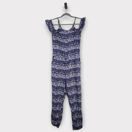 Old Navy Blue and Pink Floral Print Jumpsuit Size 16 XXL Girls Boho Romper