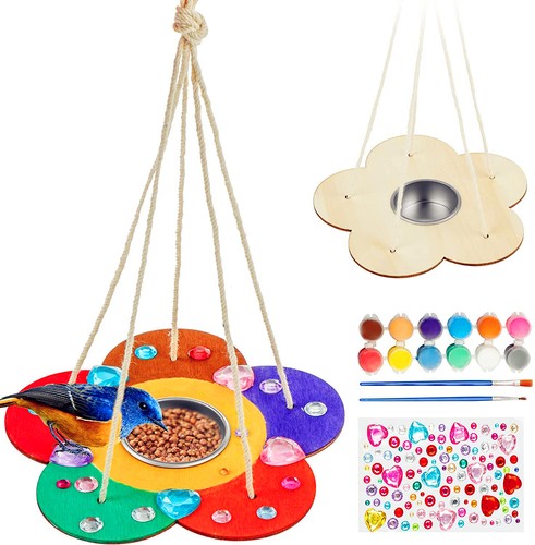 Bird Feeders Arts and Crafts Wooden Painting Kit DIY for Kids Ages 3-5 4-8 Gift