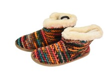Minnetonka Betty Bootie Shoes Womens Size 5-6 Multicolor Knit Slippers Faux Fur
