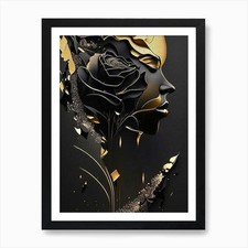 Black And Gold Abstract Painting Ar Framed Wall Art Poster Canvas Print Picture