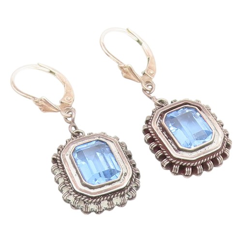 925 Sterling Silver Vintage Earrings ISRAEL Blue Topaz Lever Back EG14166