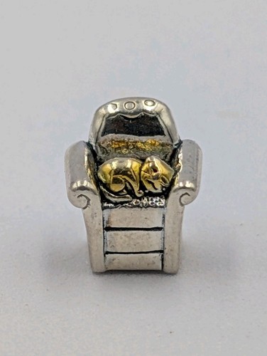 Sterling Silver Gold Plated Cat Sleeping Recliner Chair European Style 925 Charm