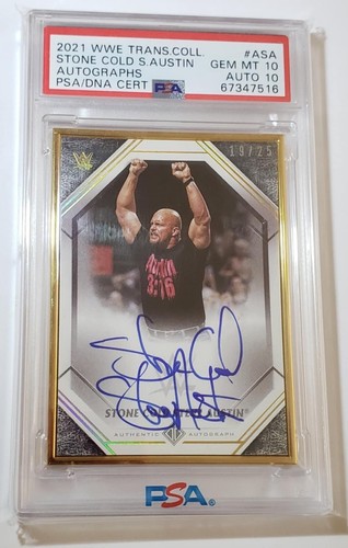 STONE COLD STEVE AUSTIN 2021 WWE TOPPS TRANSCENDENT AUTO ON CARD PSA 10/10💎/25 - Picture 4 of 5