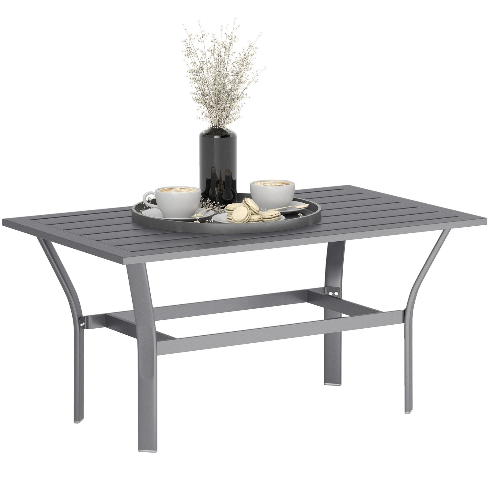 Outsunny Metal Garden Coffee Table with Slatted Tabletop - Dark Grey