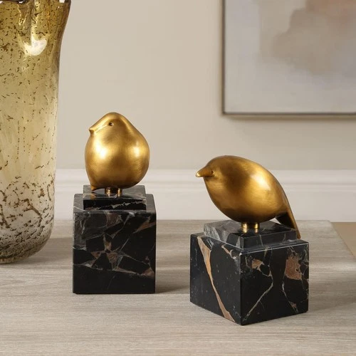 Uttermost 18301 Golden Finch Brass and Black Marble Bird Figurines, Set of 2 - Picture 6 of 6