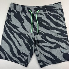 Oakley Mens 36W 10" Grey Black Zebra Print Drawstring Cargo Board Shorts