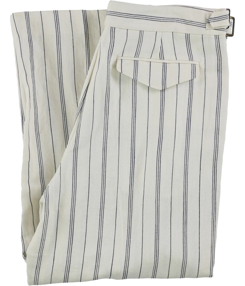 Calça casual relaxada Ralph Lauren feminina listrada perna larga, natural, 12 - Imagem 2 de 2