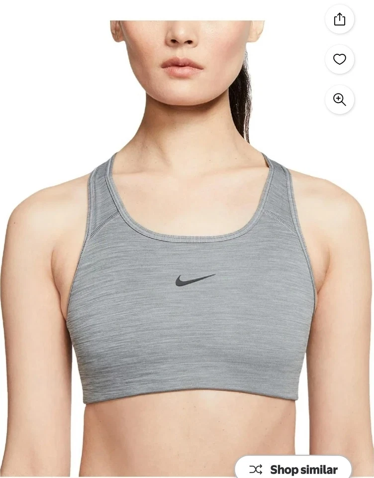 NEW! NIKE [L] Women's Swoosh Padded Sports/Yoga Bra-Carbon Heather CJ5949-091 - Image 3 of 4