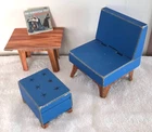 Vintage 1962 Barbie Dream House Cardboard Doll Furniture Blue Chair Ottoman More
