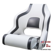 Boat Seat High Back Deluxe Premium Sports Flip Up Captain White Black-1 Pack